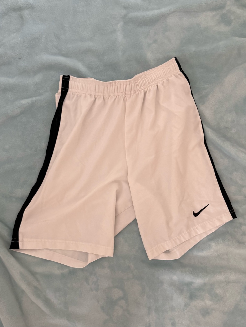 Nike Men's White Athletic Shorts with Black Side Panels